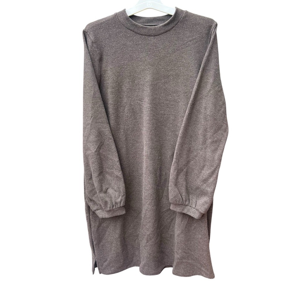 Madewell XXL Heather Taupe Sweatshirt Dress Long Sleeve Crewneck Side Slits
